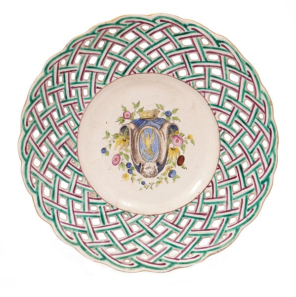 Rare 18th century Swedish faience plate signed Marieberg 1768. Made for the 
French ambassador Louis Auguste de Tonelier de Breteuil. D: 25,5cm