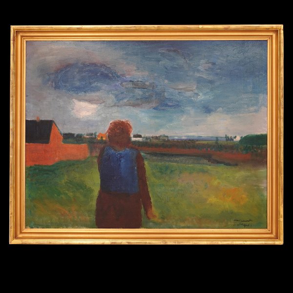 Jens Søndergaard, 1895-1957, oil on canvas. "Landscape". Signed and dated 1948. 
Visible size: 96x122cm. With frame: 112x138cm