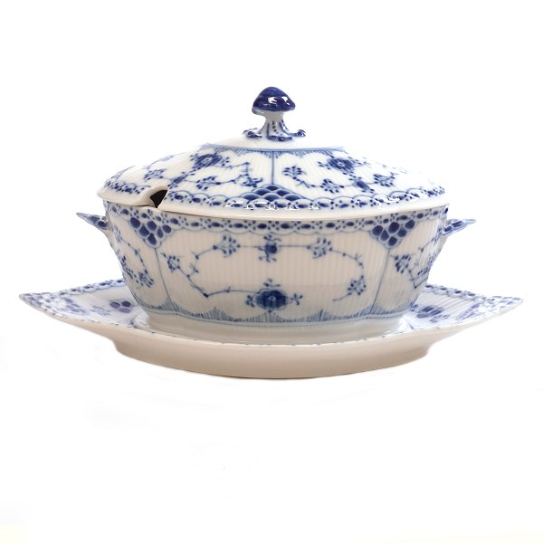 Royal Copenhagen Zwiebelmusster halbspitze Sauciere mit Deckel 589. L: 25cm