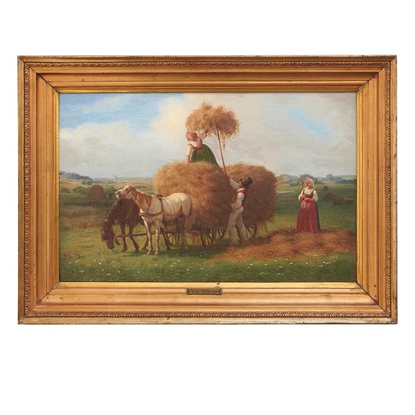 Vilhelm Pedersen, 1820-1959, Öl auf Leinen. Dänische Goldene Zeit Erntemotiv. 
Lichtmasse: 28x43cm. Mit Rahmen: 39x54cm