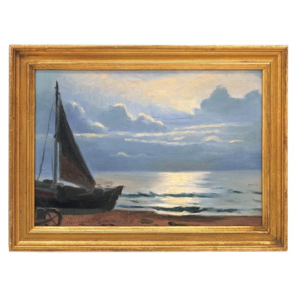 Michael Ancher, 1849-1927, Partie vom Strand Skagens. Signiert und datiert 
"Michael Ancher 5/7 81". Lichtmasse: 22x33cm. Mit Rahmen: 29x40cm