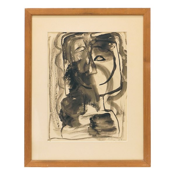 Mogens Andersen, 1916-2003, kubistiches Porträt, mixed media. Signiert und 
datiert 1952. Lichtmasse: 40x29,5cm. Mit Rahmen: 58x46cm