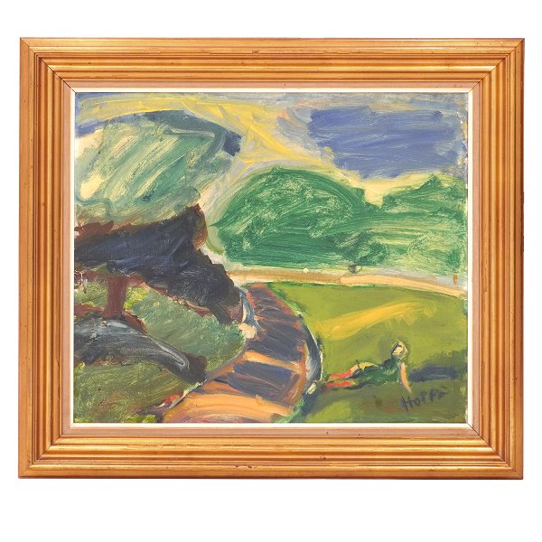 Erik Hoppe, 1897-1968, Öl auf Leinen. Motiv aus Søndermarken, Kopenhagen. 
Signiert Hoppe. Lichtmasse: 56x66cm. Mit Rahmen: 76x86cm