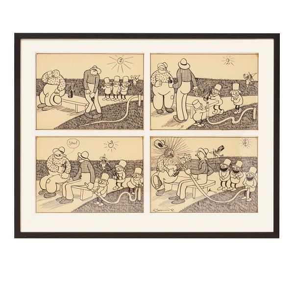 Robert Storm Petersen, 1882-1949. Vier Originalzeichnungen 1913-16. Grösse Mit 
Rahmen: 52x65cm