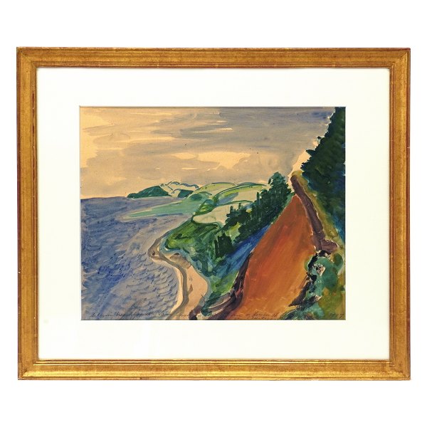 Jens Søndergaard, 1895-1957, Aquarell mit Landschaftsmotiv. Signiert und datiert 
1937. Lichtmasse: 29x36cm. Mit Rahmen: 45x53cm