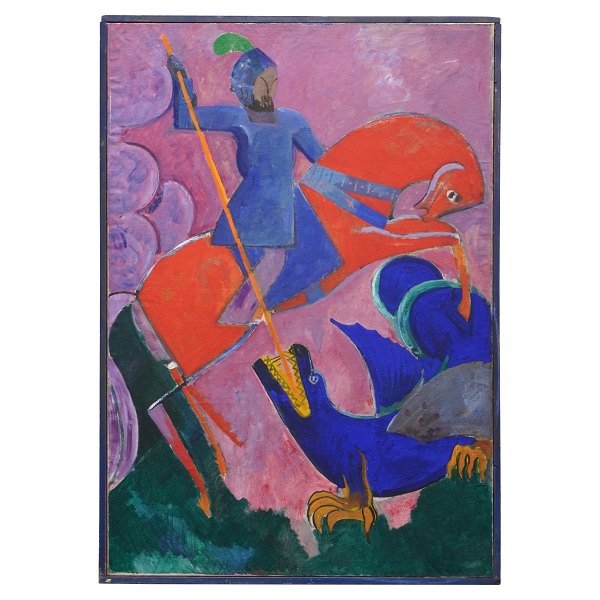 Olaf Rude, 1886-1957, Öl auf Leinen. Skt. Georg und der Drache 1918. Lichtmasse: 
186x130cm. Mit Rahmen: 191x135cm
