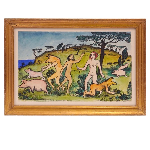 Hans Scherfig, 1905-79, mixed media. Signiert und datiert 1943. Lichtmasse: 
21x33,5cm. Mit Rahmen: 28,5x41cm