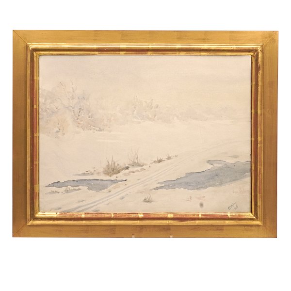 L. A. Ring, 1854-1933, water color, winter landscape. Signed and dated 1886. 
Visible size: 41x55cm. With frame: 56x70cm