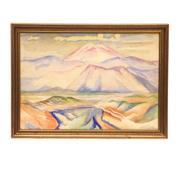 William Scharff, 1886-1959, Wasserfarbe. Griechische Berge signiert und datiert 
1927. Lichtmasse: 34x48cm. Mit Rahmen: 40x55cm