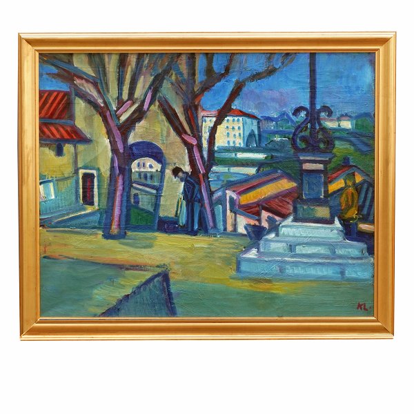 Karl Larsen, 1897-1977, Öl auf Leinen. Partie aus Südfrankreich. Signiert. 
Lichtmasse: 81x99cm. Mit Rahmen: 92x111cm
