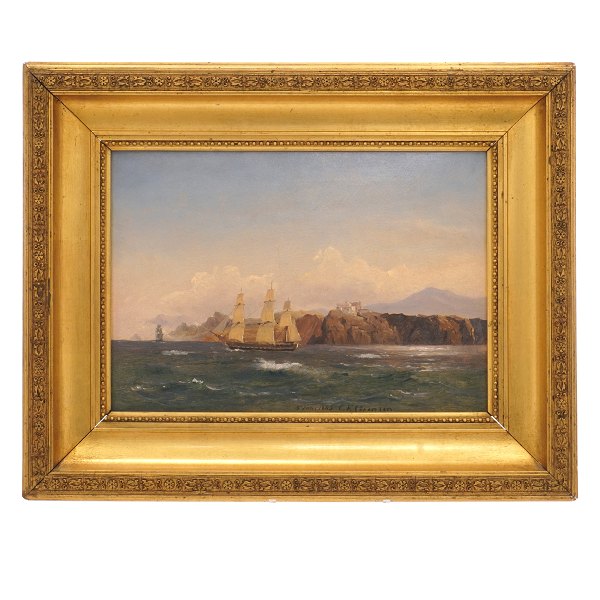 C. F. Sørensen, 1818-79, Öl auf Platte, Marinenmotiv signiert und datiert 5. 
Juni 1845. Lichtmasse: 23x33cm. Mit Rahmen: 29x39cm