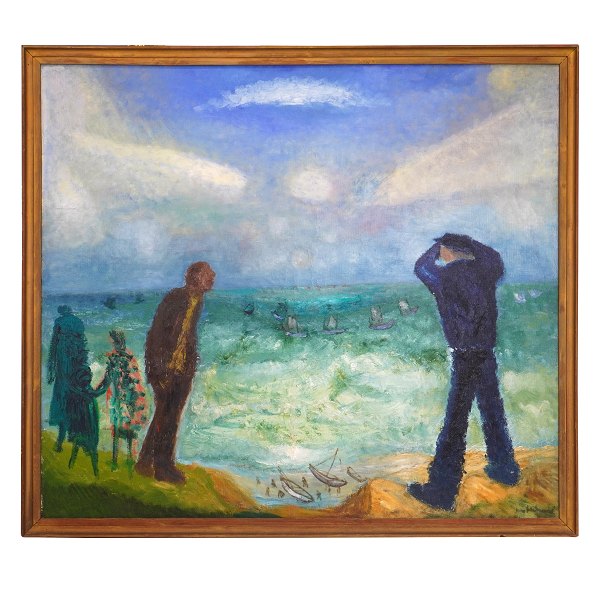 Jens Søndergaard, 1895-1957, "Sturm über See", Öl auf Leinen. Signiert und 
datiert 1947. Lichtmasse: 128x147cm. Mit Rahmen: 137x156cm