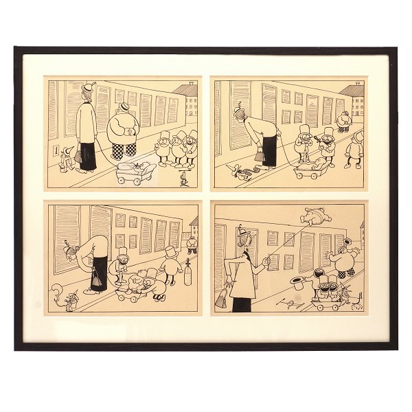 Robert Storm Petersen, 1882-1949. Vier Originalzeichnungen 1913-16. Grösse Mit Rahmen: 52x65cm