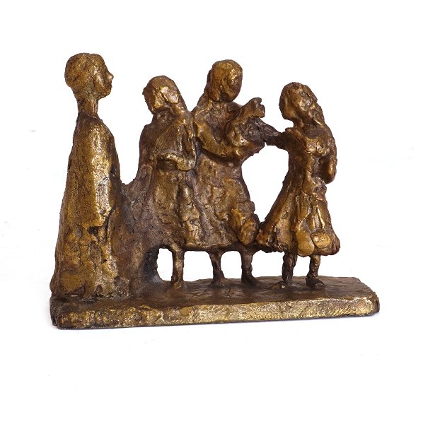 Hanne Varming, 1939-2022 Bronzeskulptur einer Familie. Signiert. H: 9cm. L: 11cm