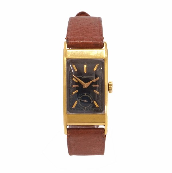 Patek Philippe Tegolino aus 18kt Gold aus den 1940er Jahren. Zifferblatt bezeichnet "Patek Philippe & Co Geneve". Kastenmasse: 20x35mm